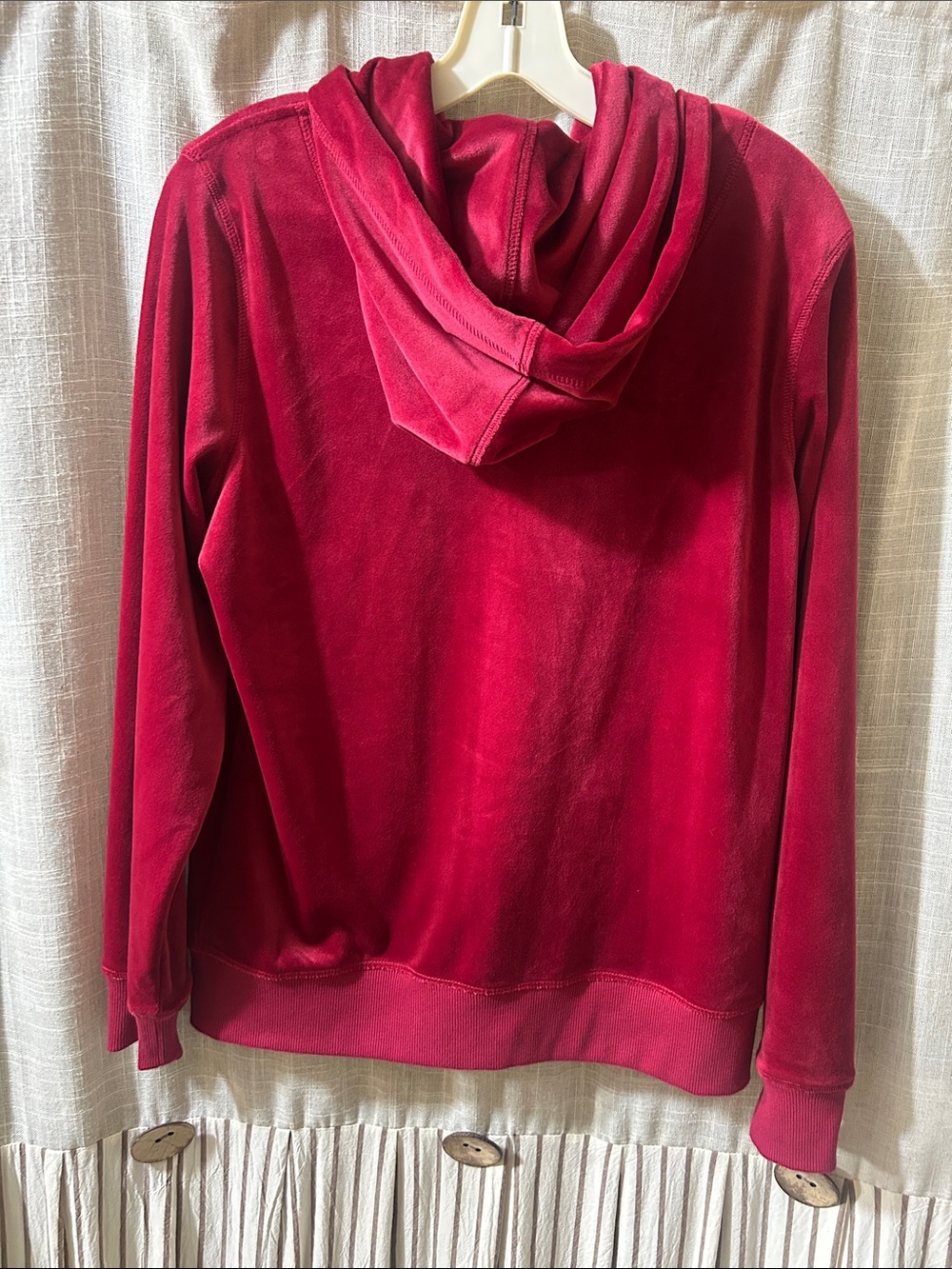 Calvin Klein Deep Red Velour Zip Hoodie with Crystal CK - Picture 2 of 6